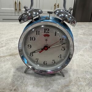 Vintage Polaris Mechanical Alarm Clock Light Blue